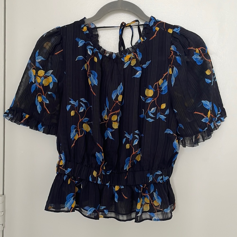 Ann Taylor Top - SP - Petite - Navy Blue/Yellow